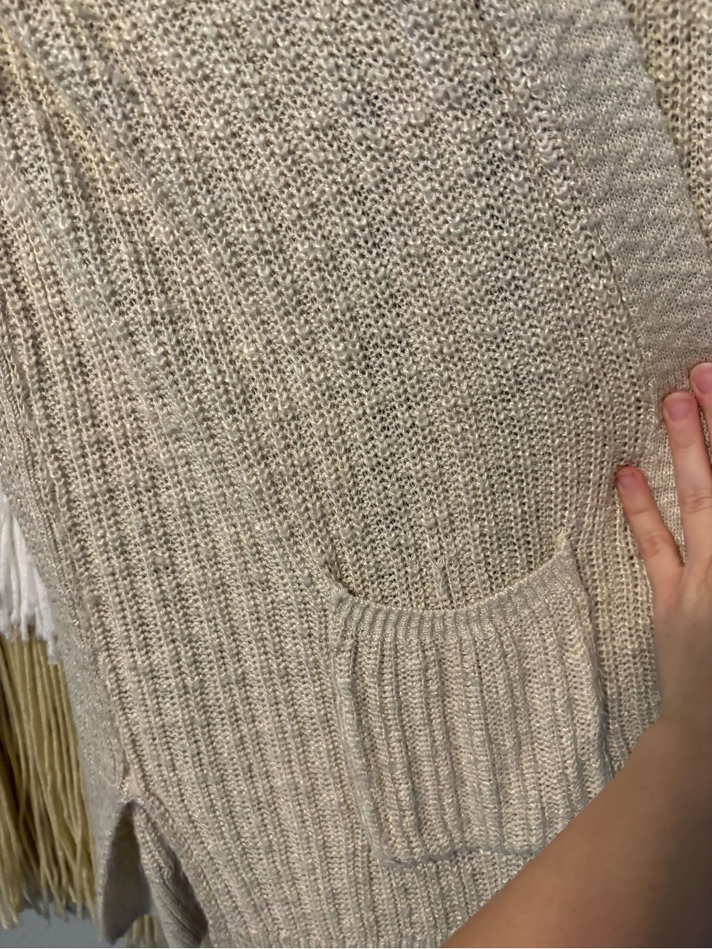 Open-Front Cream Ribbed Cardigan with Pockets - Picture 4 of 4